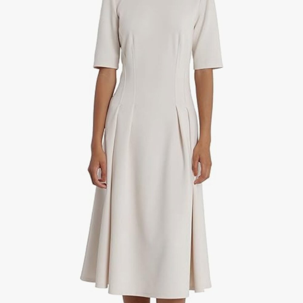 Maggy London Women's Short Sleeve Double Pleat Midi Dress